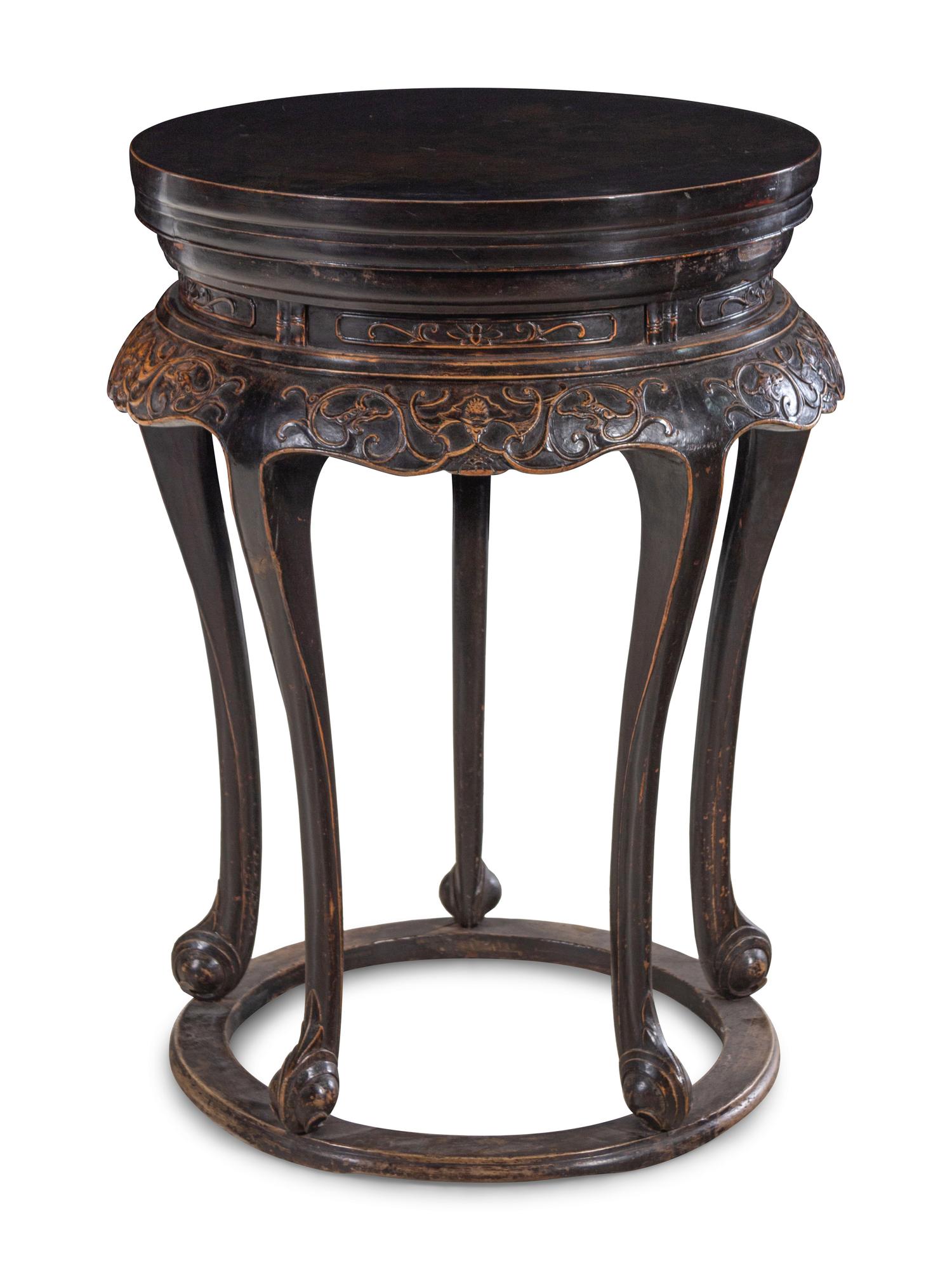 A Large Chinese Black Lacquered Five-Legged Wood Incense Stand, Xiangji
