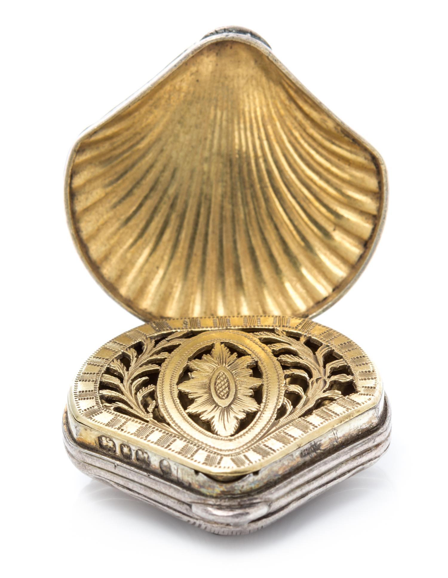 A George III Silver Vinaigrette, Possibly William Weston, London, 1807, in the form of a scallop shell.