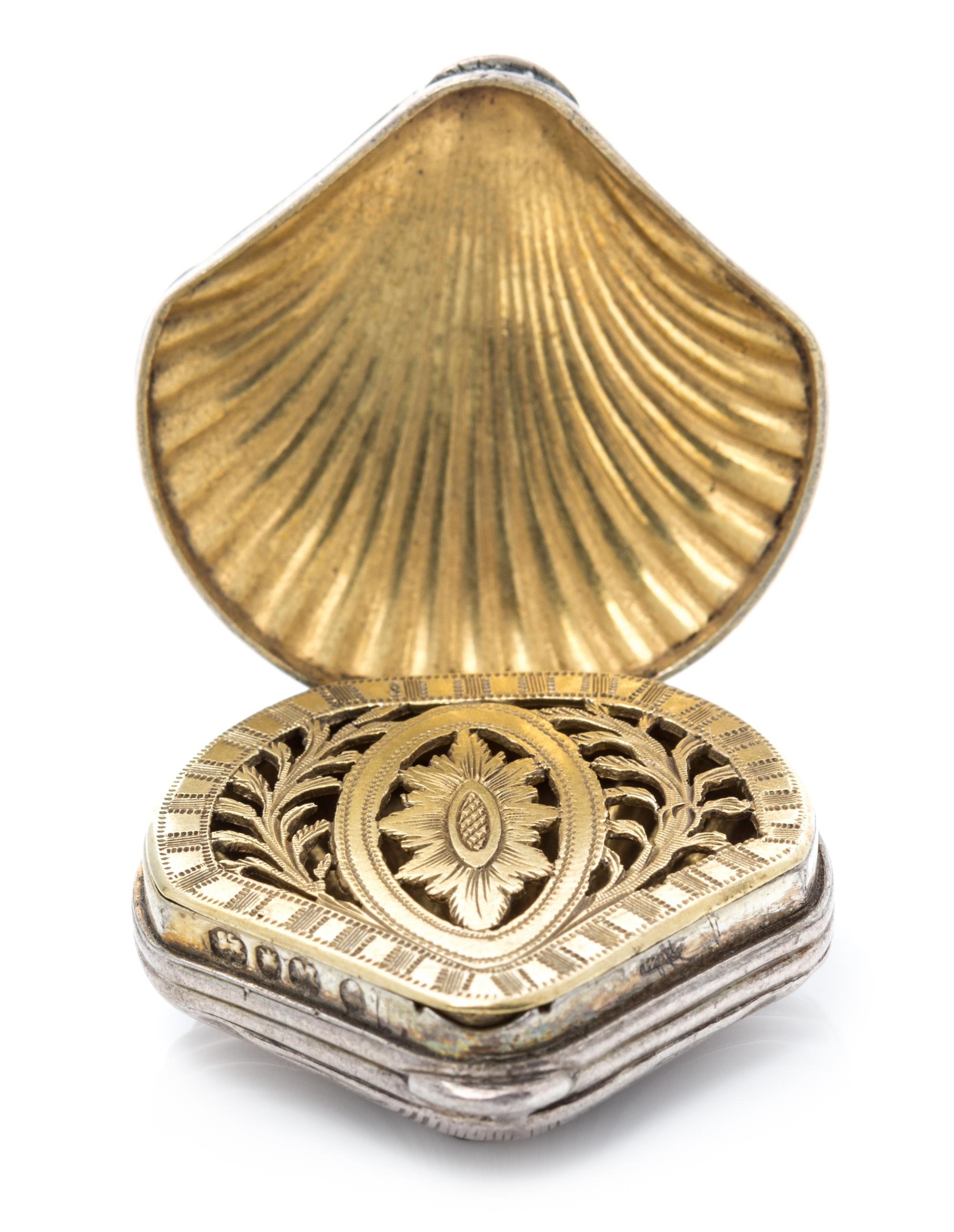 A George III Silver Vinaigrette, Possibly William Weston, London, 1807, in the form of a scallop shell.