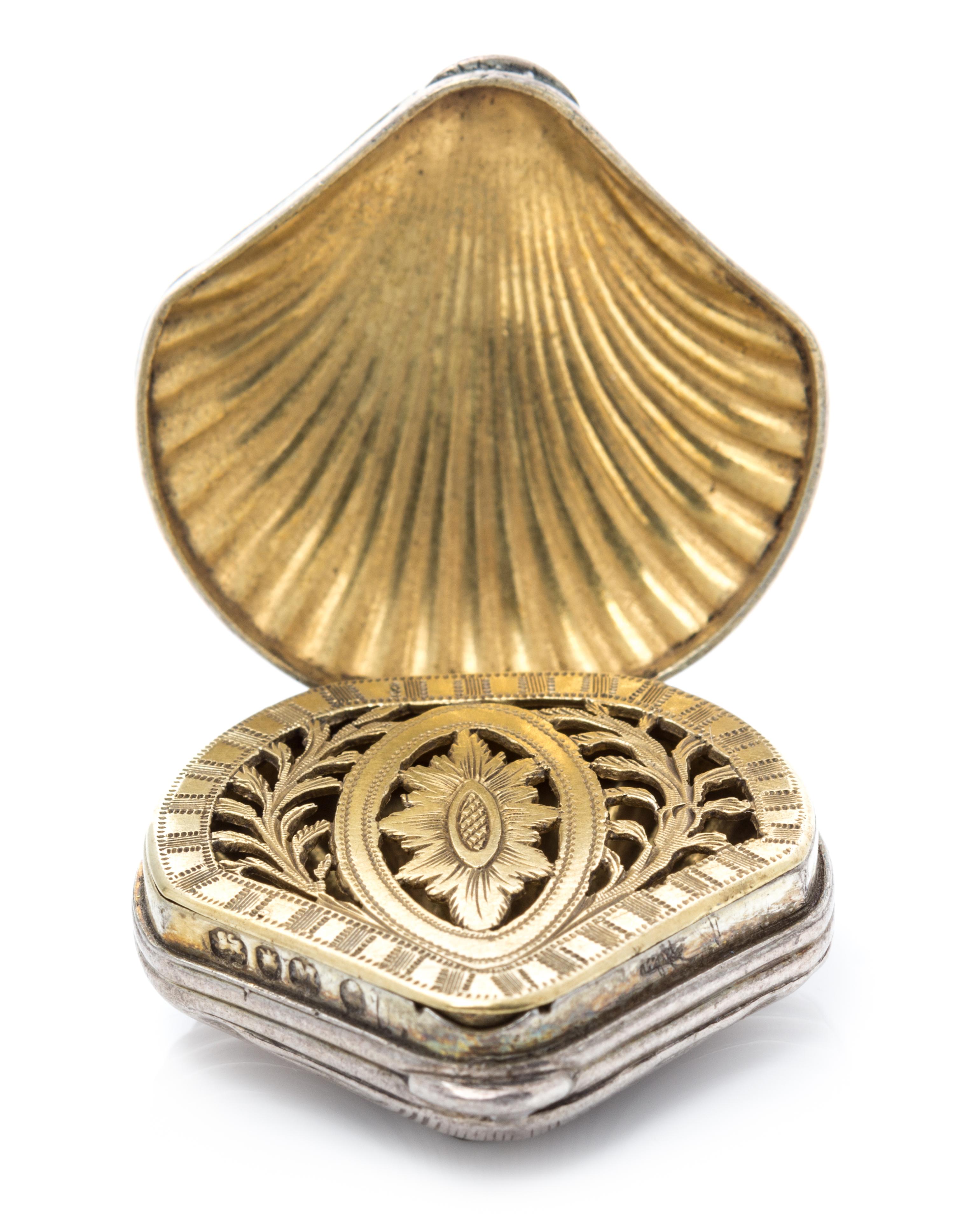 A George III Silver Vinaigrette, Possibly William Weston, London, 1807, in the form of a scallop shell.