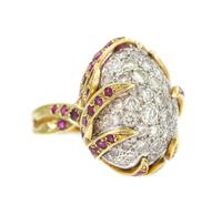 A Yellow Gold, Diamond, and Ruby Ring, 7.90 dwts.