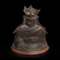 A Chinese bronze figure of crowned and seated Budai 布袋和尚铜像 Ming dynasty ?