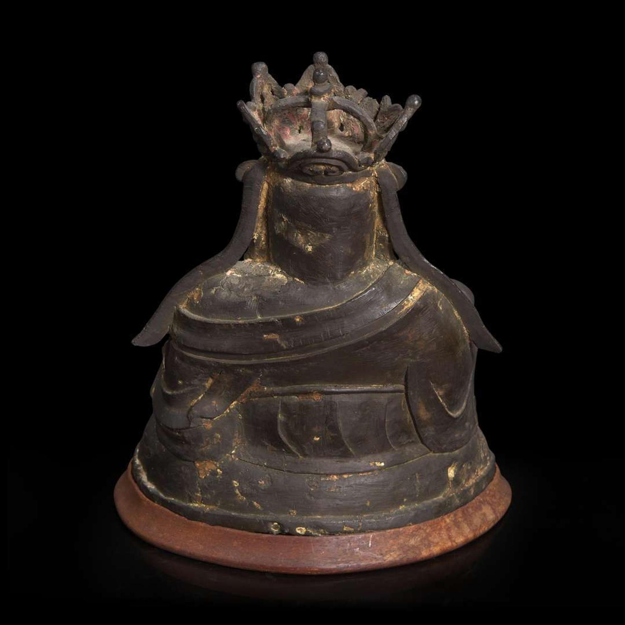 A Chinese bronze figure of crowned and seated Budai 布袋和尚铜像 Ming dynasty ?