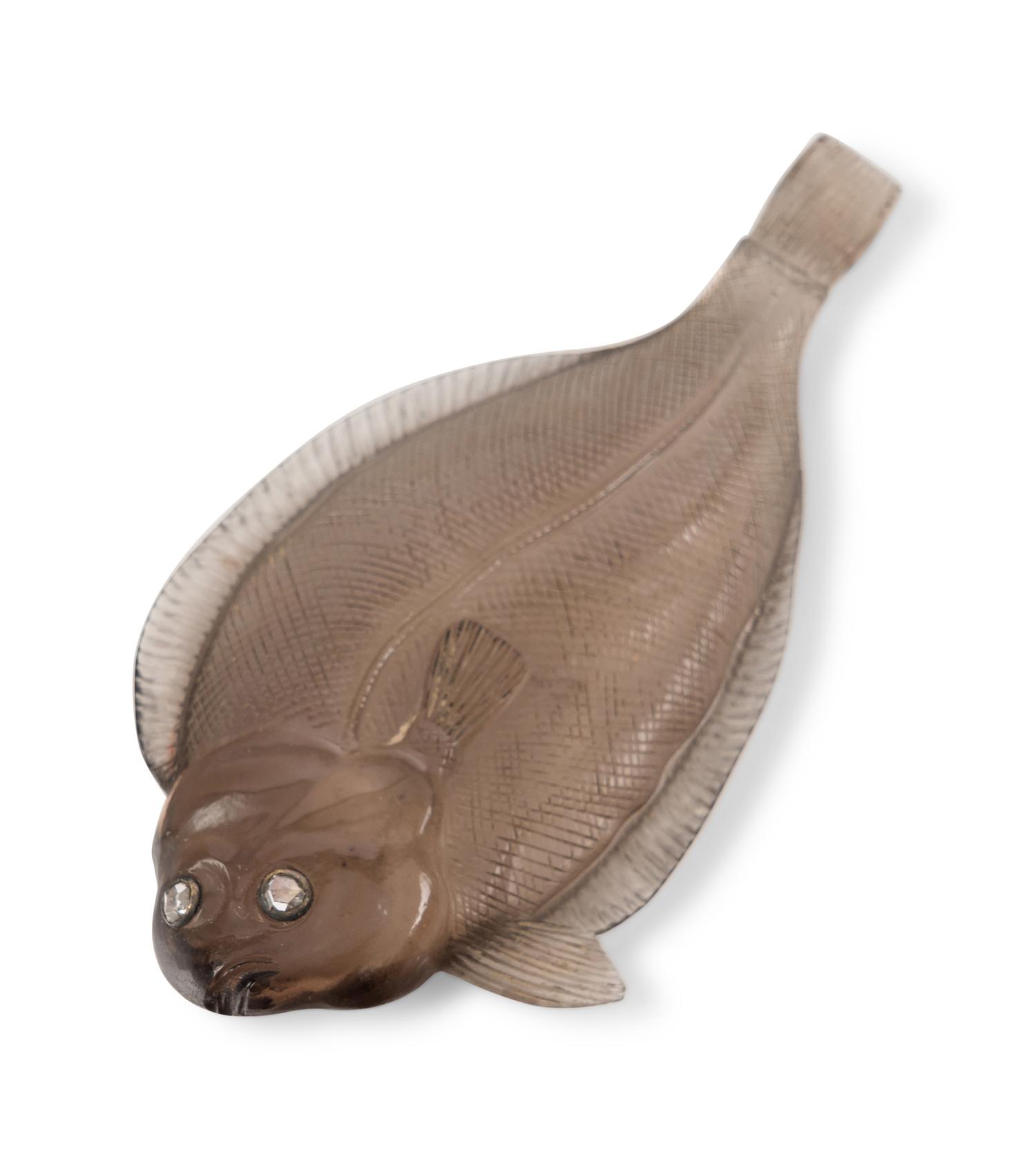 A Fabergé Carved Smoky-Quartz and Diamond-Inset Figure of a Fish