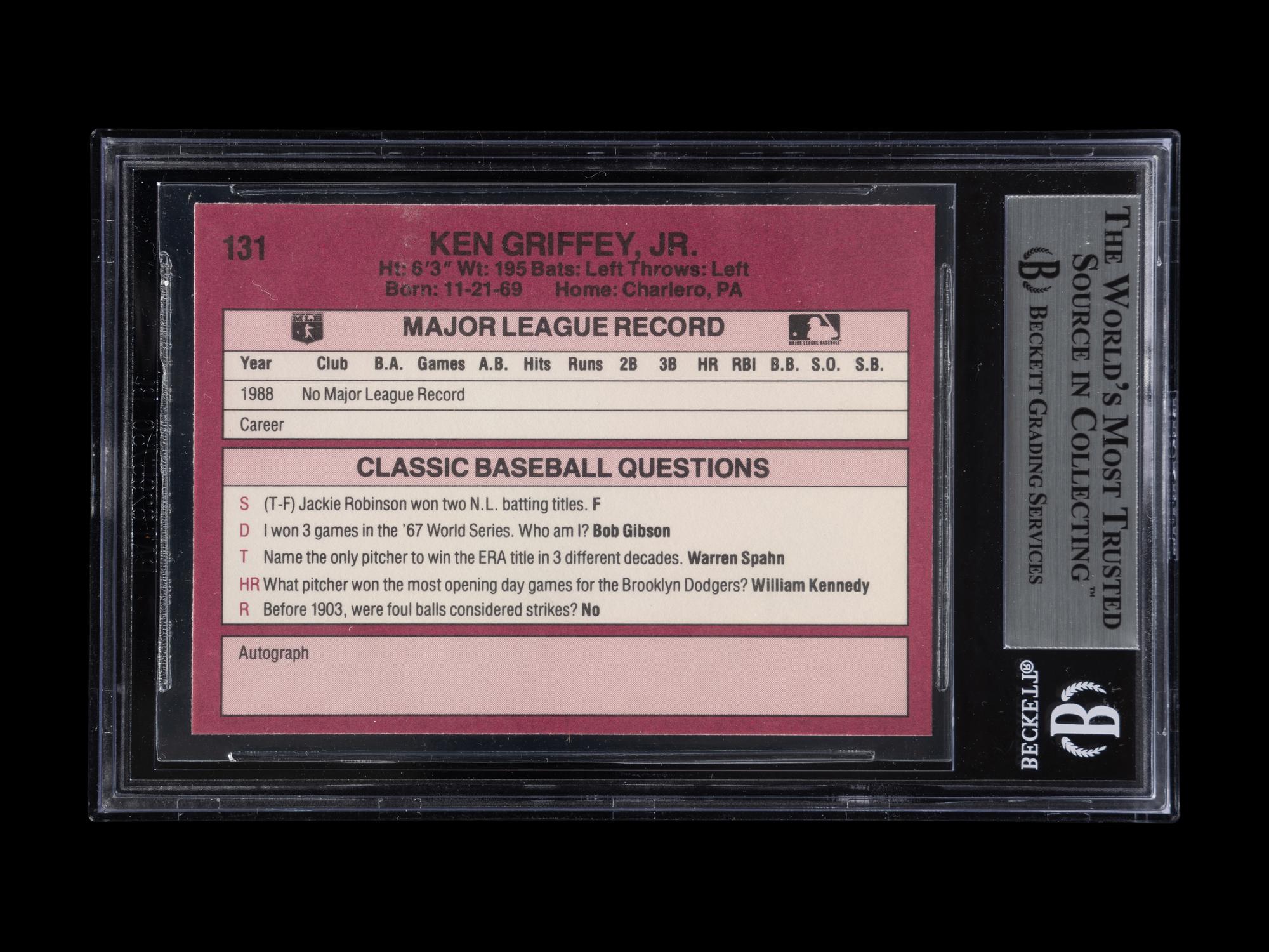 A 1989 Classic Travel Orange Ken Griffey Jr. Signed Autograph Rookie Baseball Card No. 131 With Period Signature (Beckett Authentication Services BAS Certified)