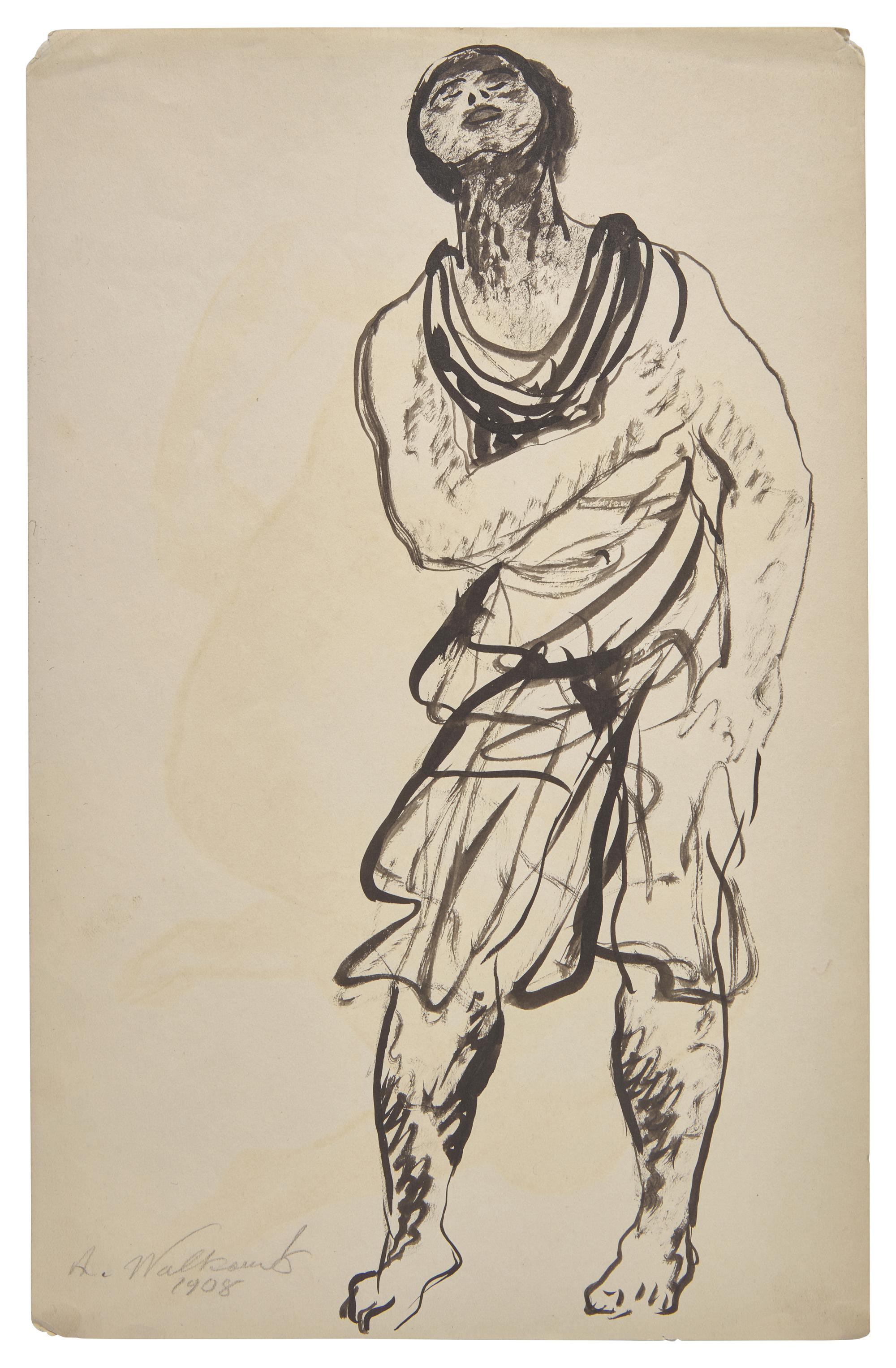Five Works: Nude with Raised Arms; together with Four Sketches of a Dancer in Black (Isadora Duncan), circa 1904-1909 (5)