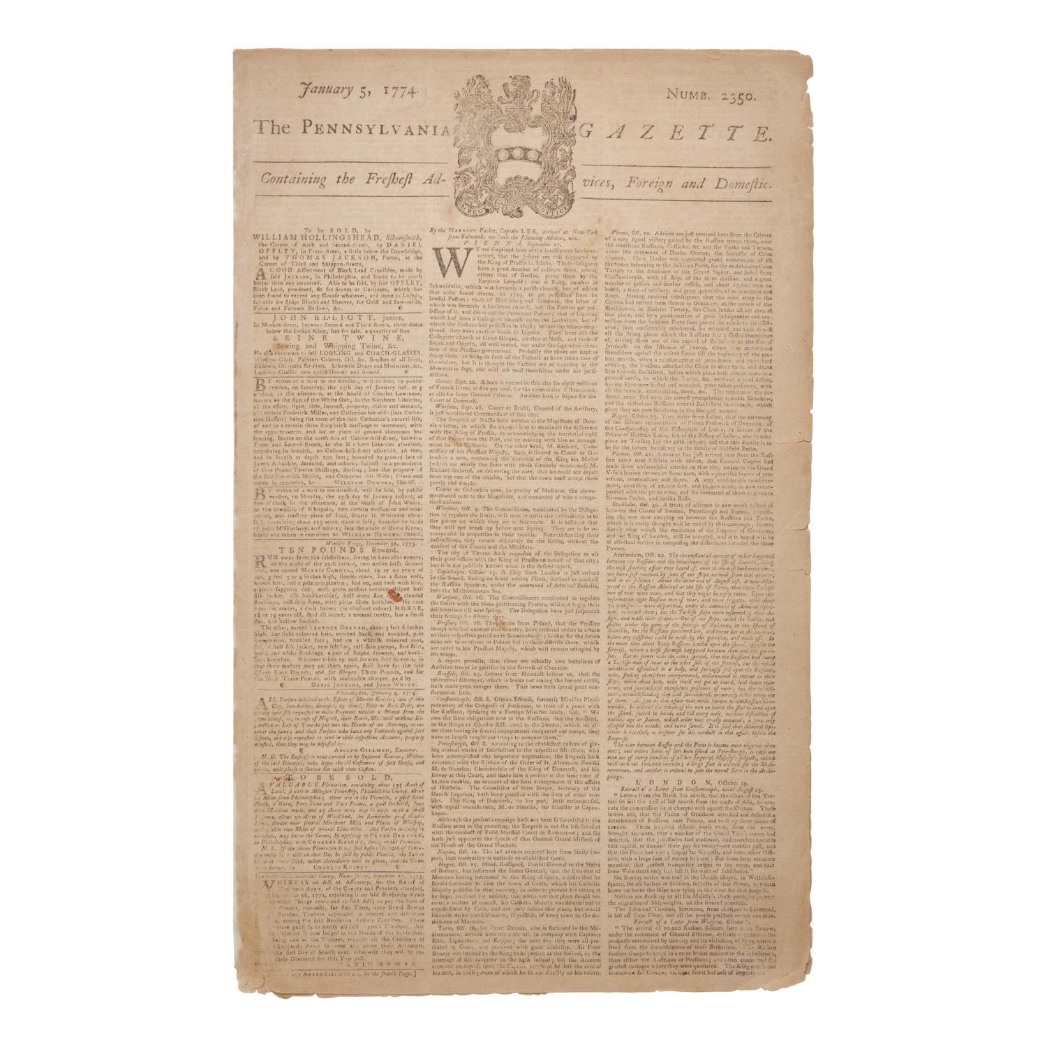 [American Revolution] Early Report of the Boston Tea Party, Printed by The Pennsylvania Gazette , One of Most Vocal Voices of Colonial Opposition