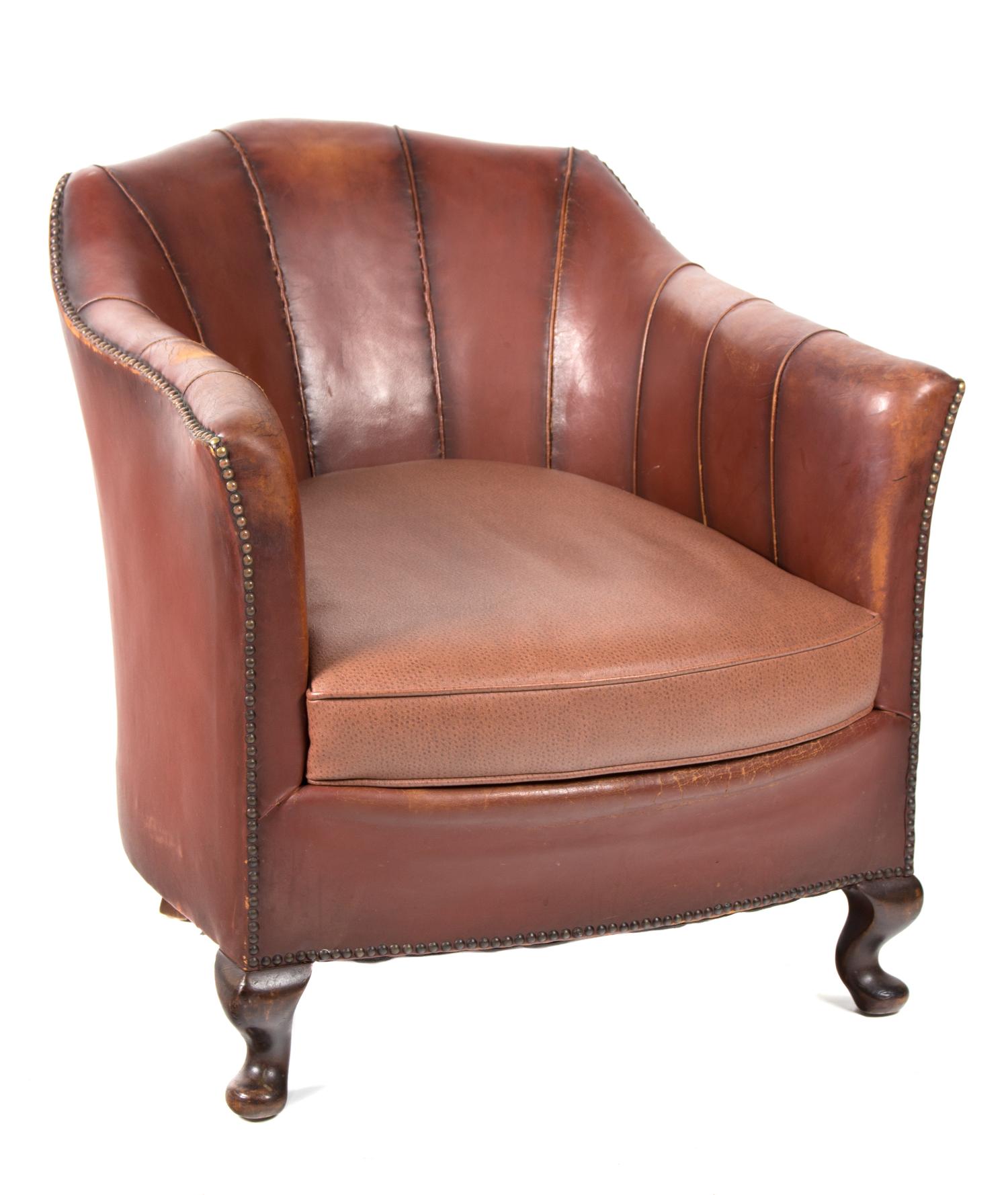 A Leather Upholstered Club Chair Height 29 inches. — 20TH CENTURY