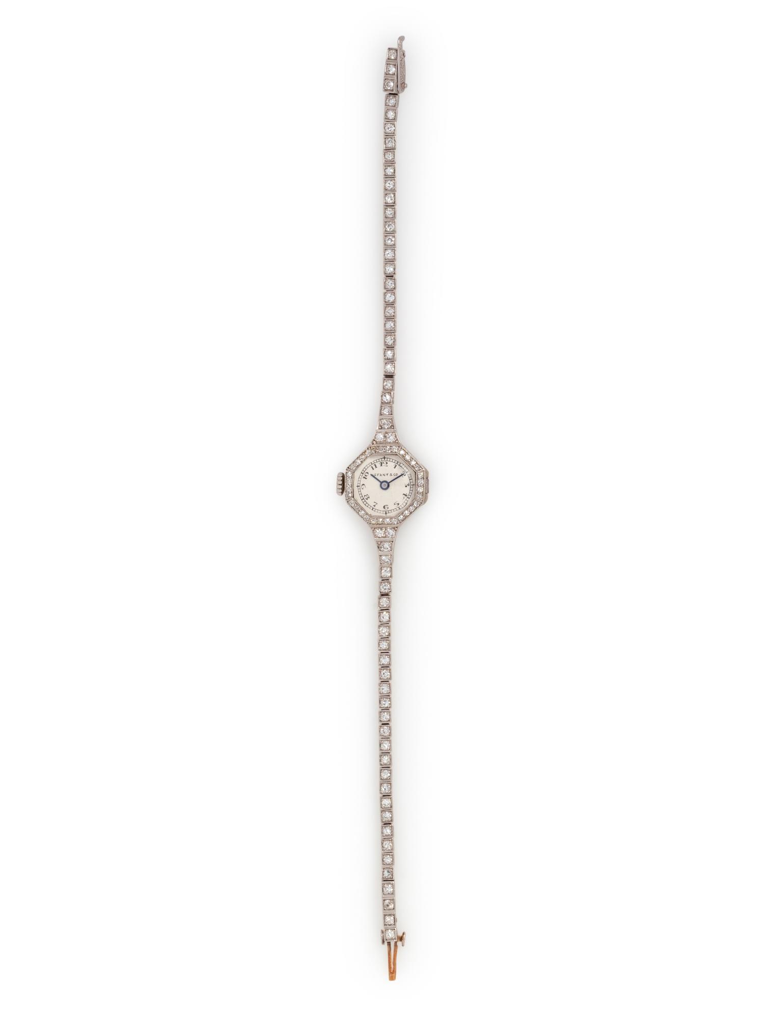 TIFFANY & CO., ANTIQUE, PLATINUM AND DIAMOND WRISTWATCH