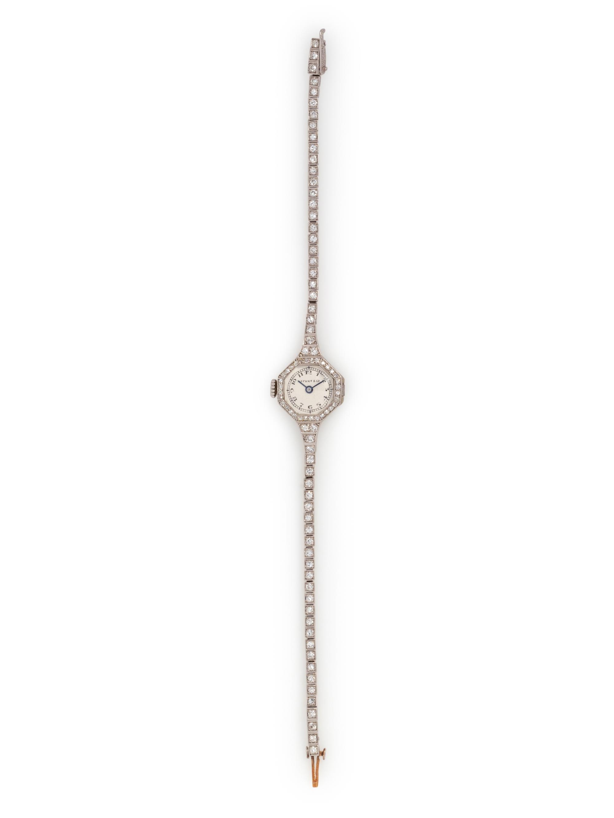 TIFFANY & CO., ANTIQUE, PLATINUM AND DIAMOND WRISTWATCH