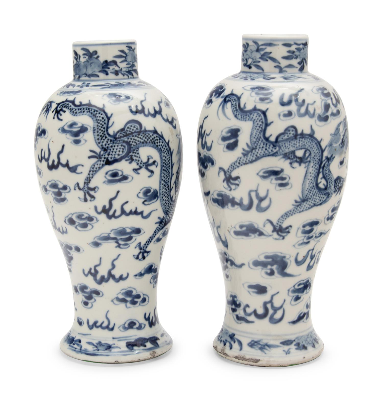 A Pair of Chinese Blue and White Porcelain Baluster Vases