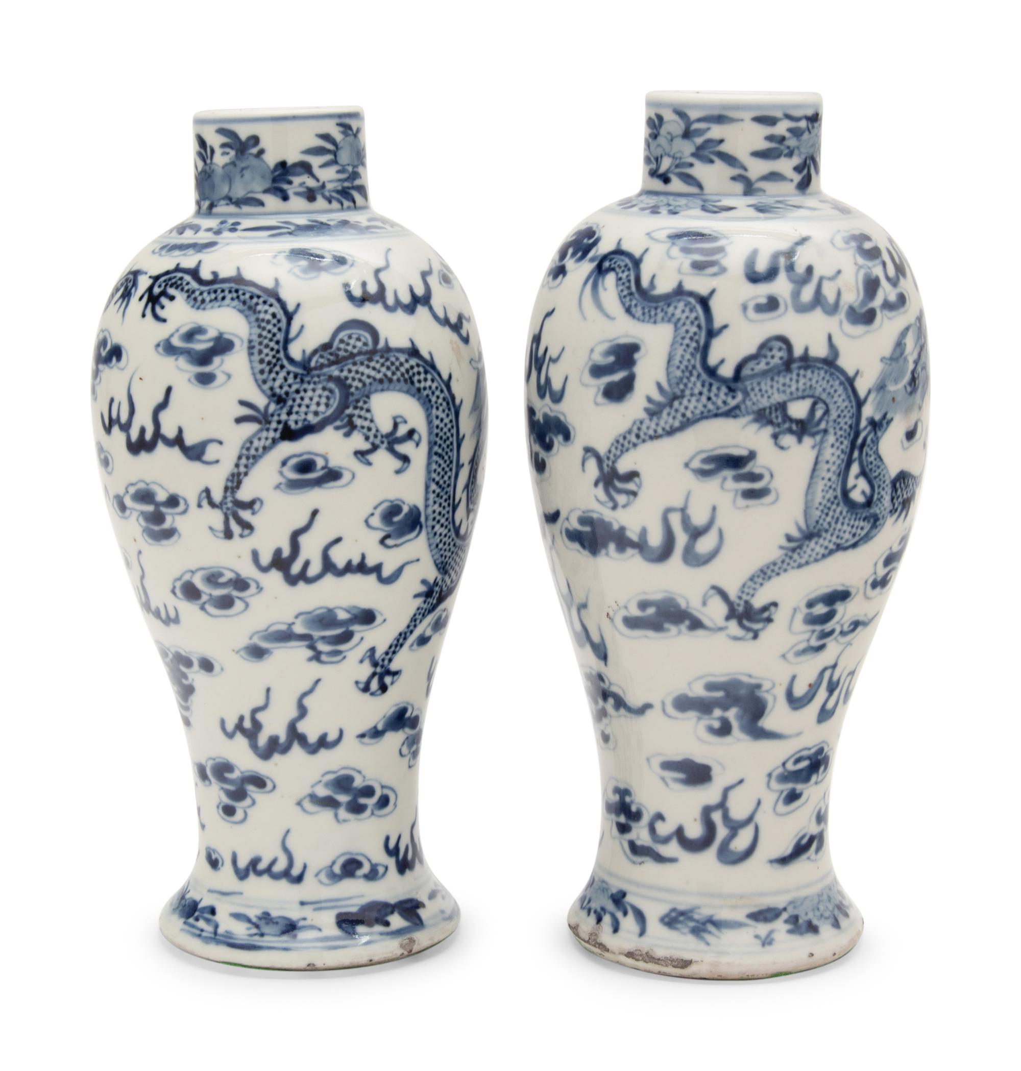 A Pair of Chinese Blue and White Porcelain Baluster Vases