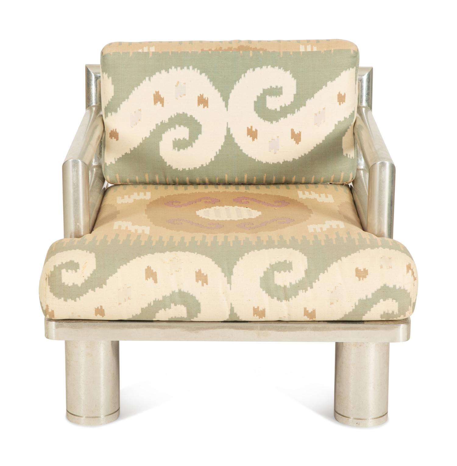A Tubular Chromed Metal Club Chair with Upholstered Seat Cushions — 20th Century