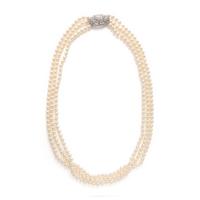 Cultured Pearl, Diamond, and Rock Crystal Quartz Necklace