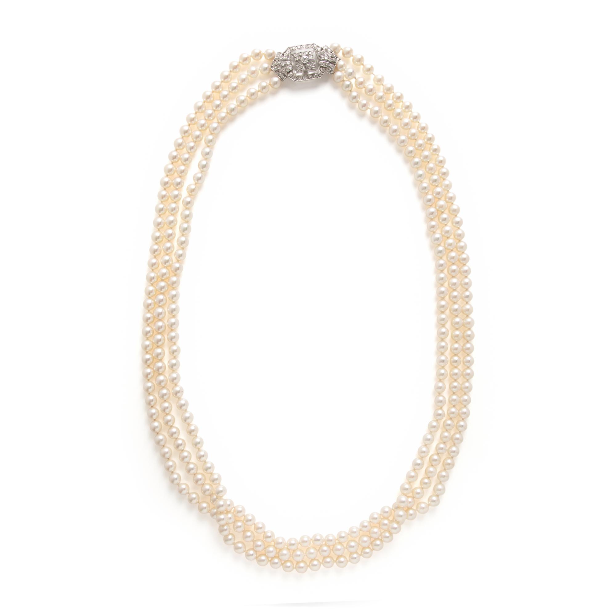 Cultured Pearl, Diamond, and Rock Crystal Quartz Necklace