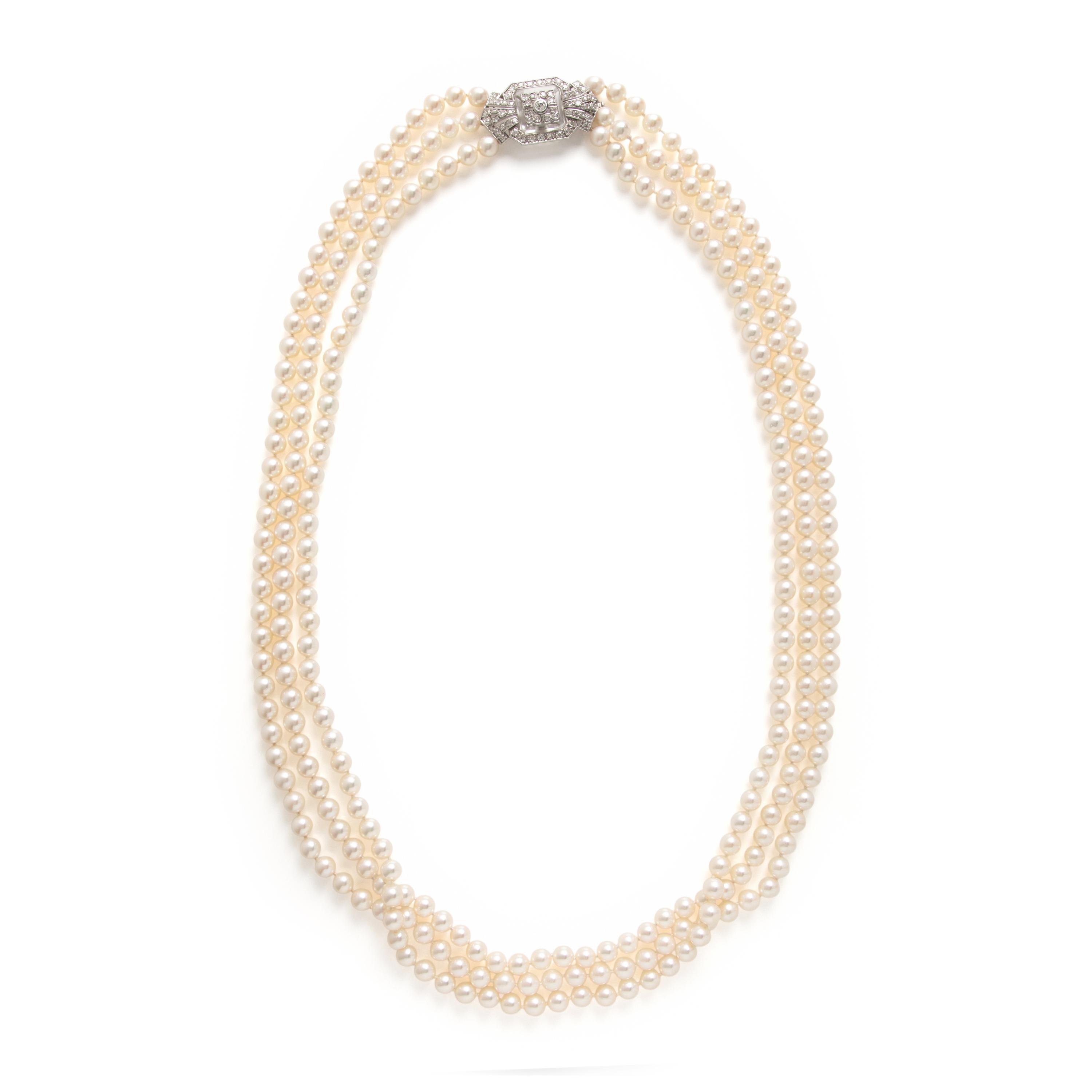 Cultured Pearl, Diamond, and Rock Crystal Quartz Necklace