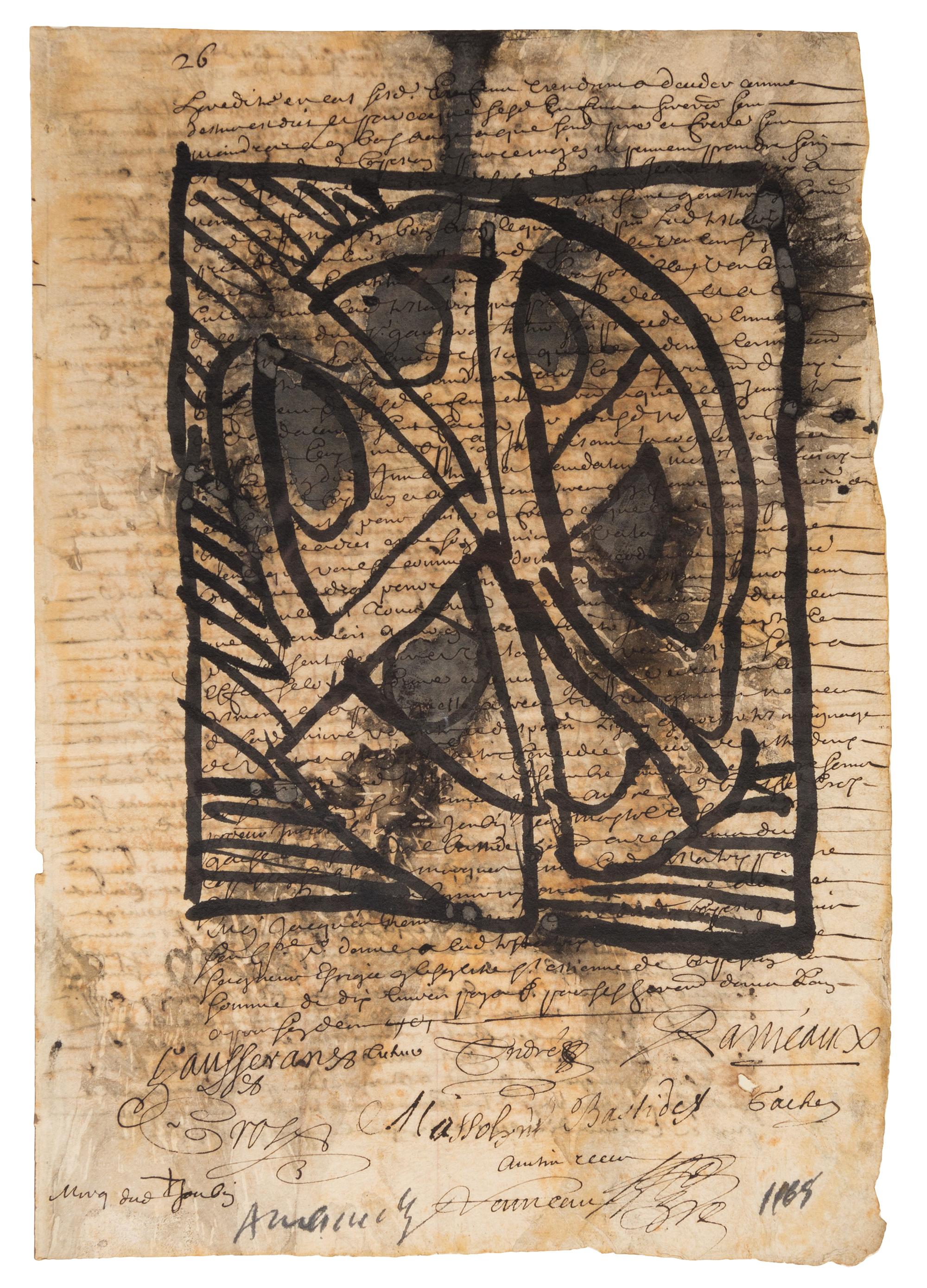 Pierre Alechinsky, (Belgian, b. 1927), Les dimanches du compatble (a group of 3 etchings and 1 drawing)