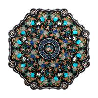 A Continental Pietra Dura, Turquoise, Abalone and Lapis Lazuli Table on a Bronze Base
