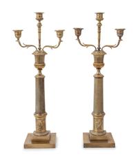 A Pair of Empire Style Gilt Bronze Three Light Candelabra