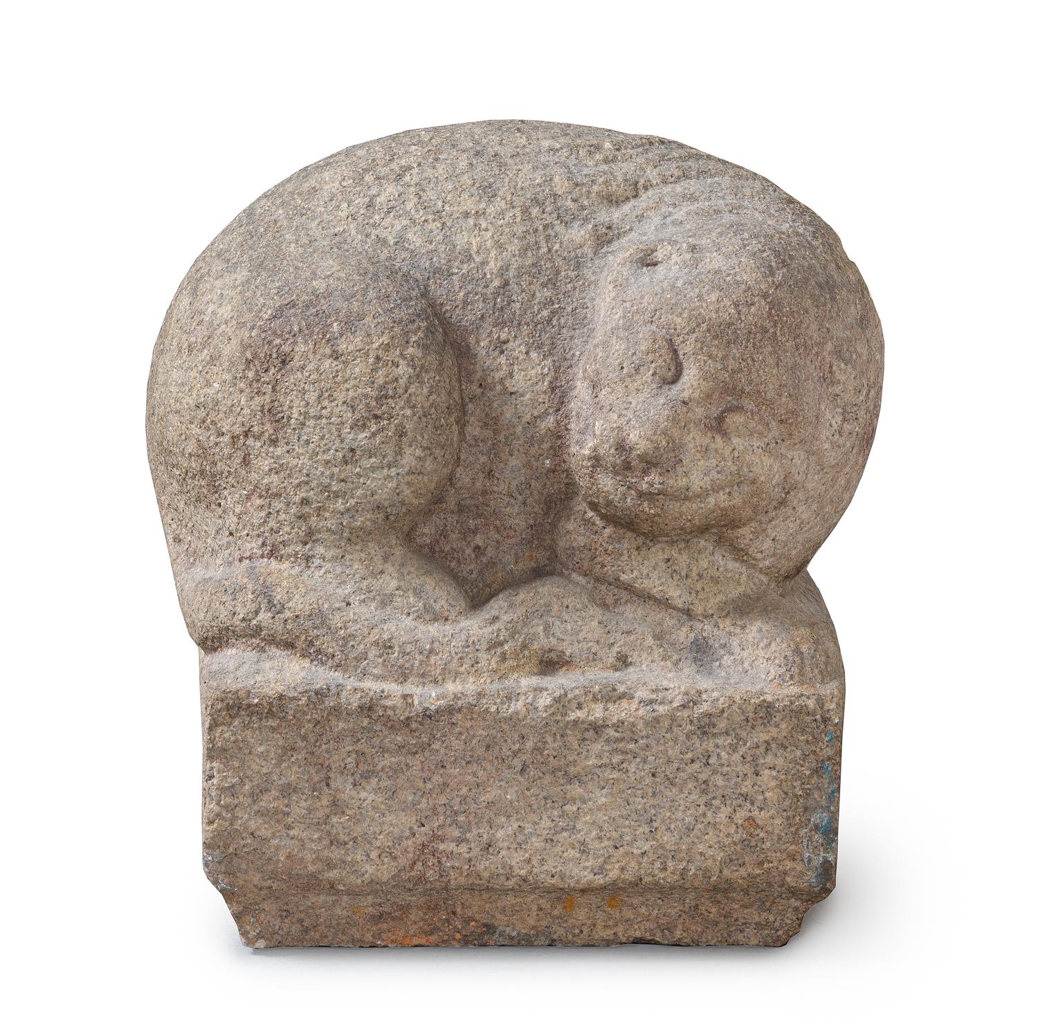 An Asian Carved Stone Figure of a Cat Height 16 x length 14 inches.