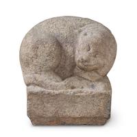 An Asian Carved Stone Figure of a Cat Height 16 x length 14 inches.