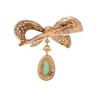 DIAMOND AND GREEN BERYL BOW MOTIF BROOCH