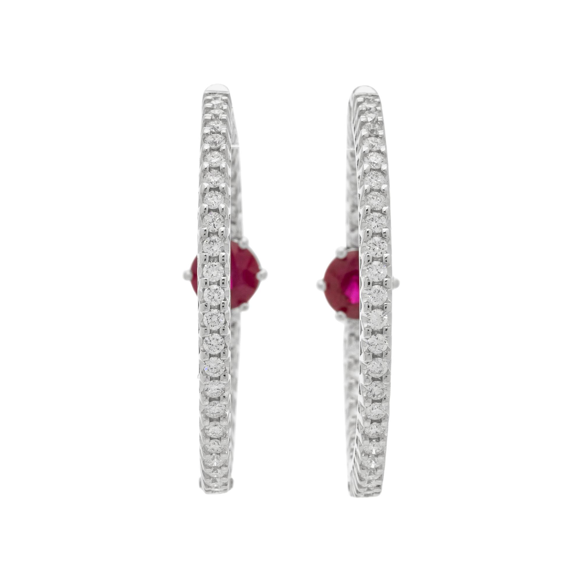 RUBY AND DIAMOND HOOP EARRINGS