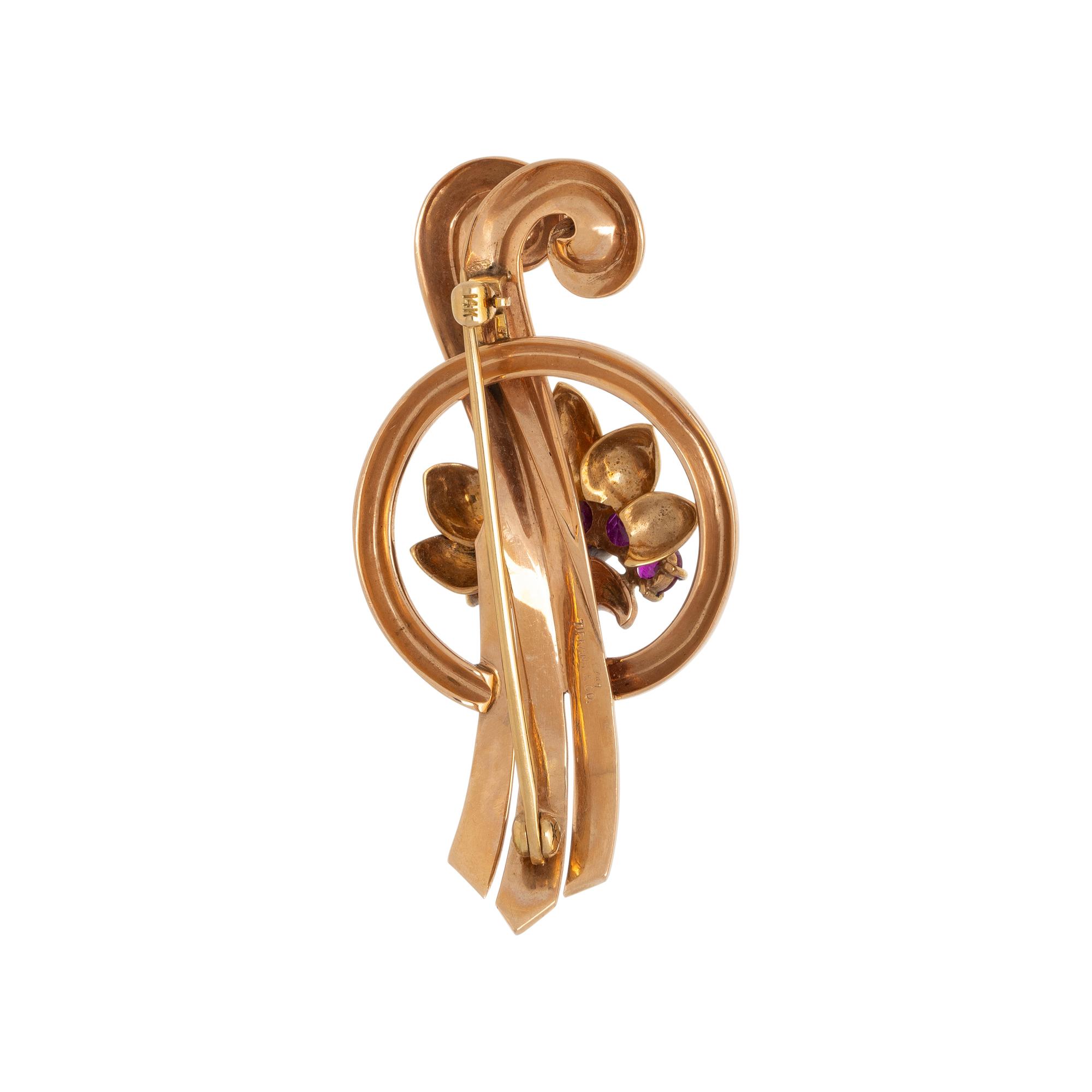 RETRO, TIFFANY & CO., GOLD AND RUBY BROOCH