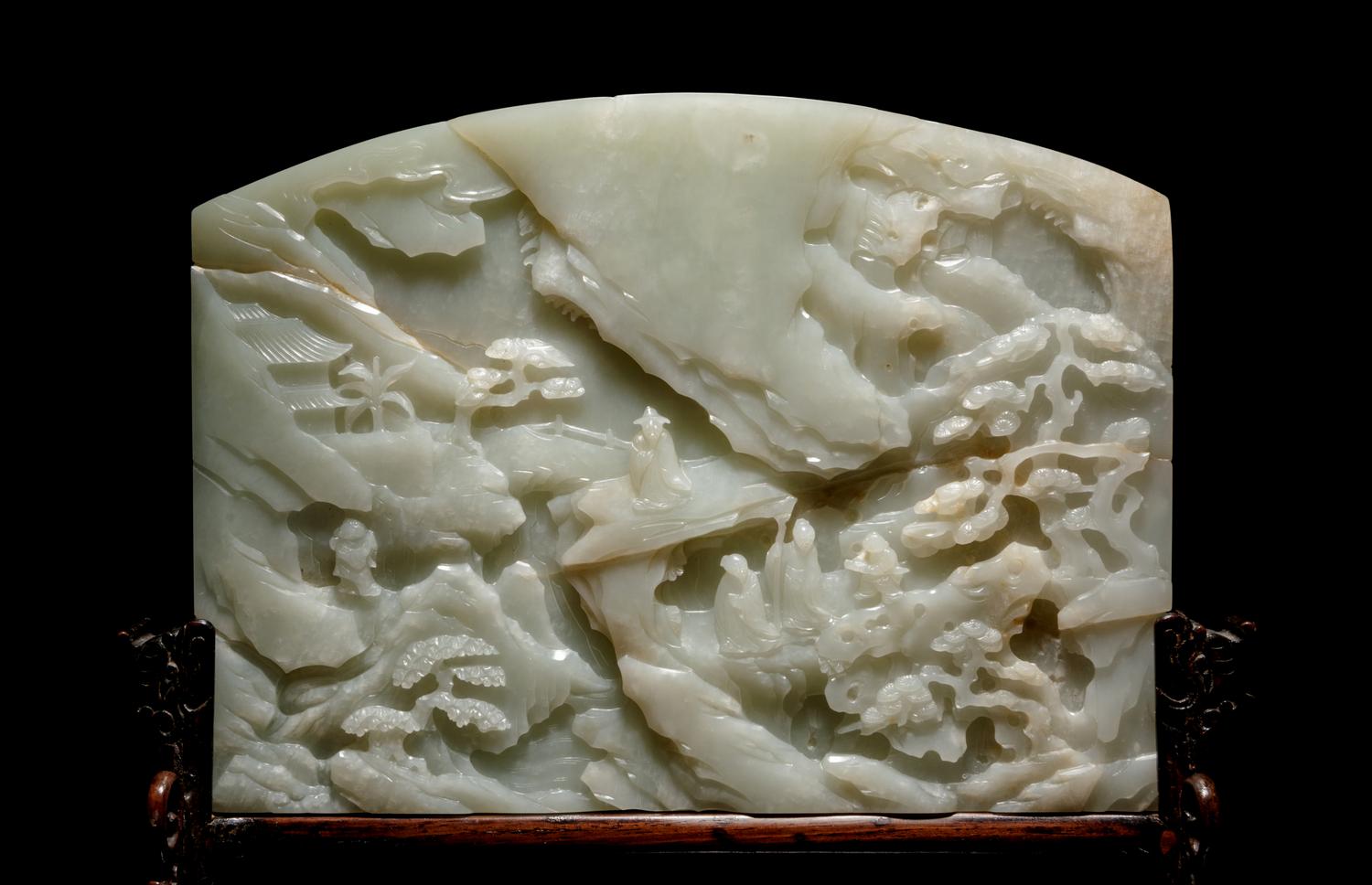 A Fine Pale Celadon Jade Table Screen