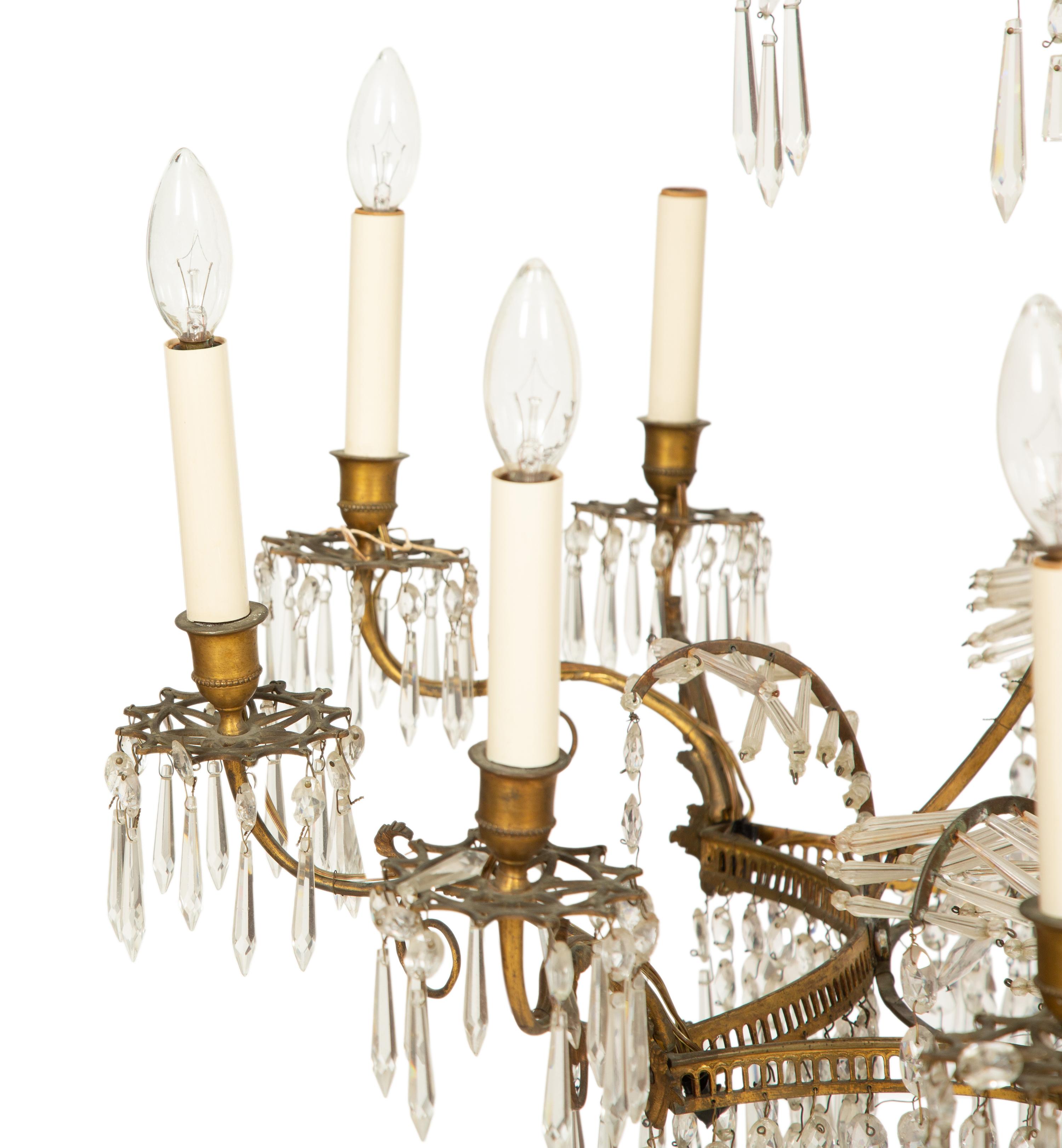 A Baltic Gilt Bronze and Cut Glass Chandelier