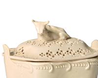 A Staffordshire Reticulated Creamware Covered Butter Dish and Stand