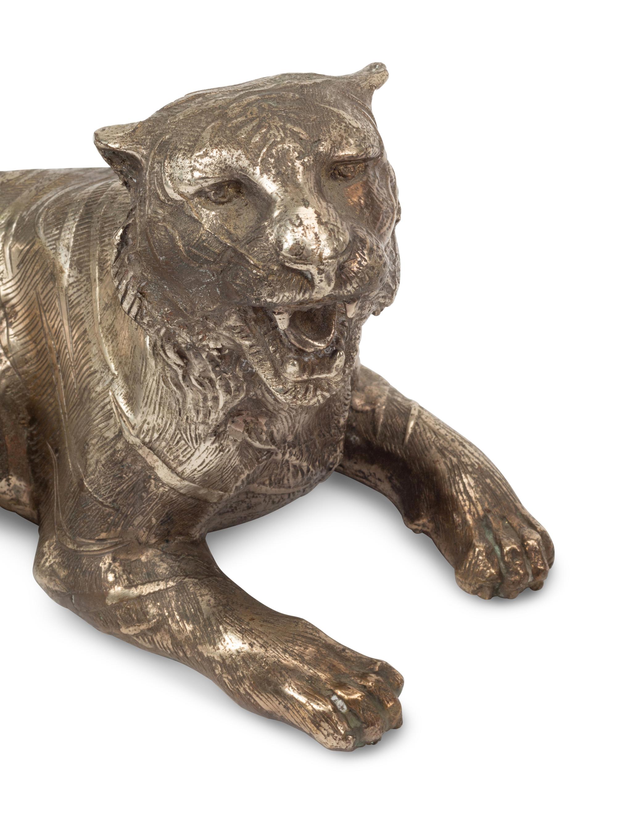 Two Silvered Bronze Models of Tigers