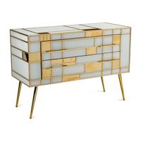 An Italian Modernist Brass and Opaque Glass Veneered Console Cabinet