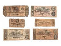 [CIVIL WAR]. Confederate currency notes incl. one hundred dollar bond sheet.