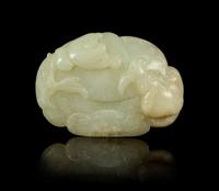 A Carved Celadon Jade Belt Buckle Length 3 inches. — LATE QING DYNASTY