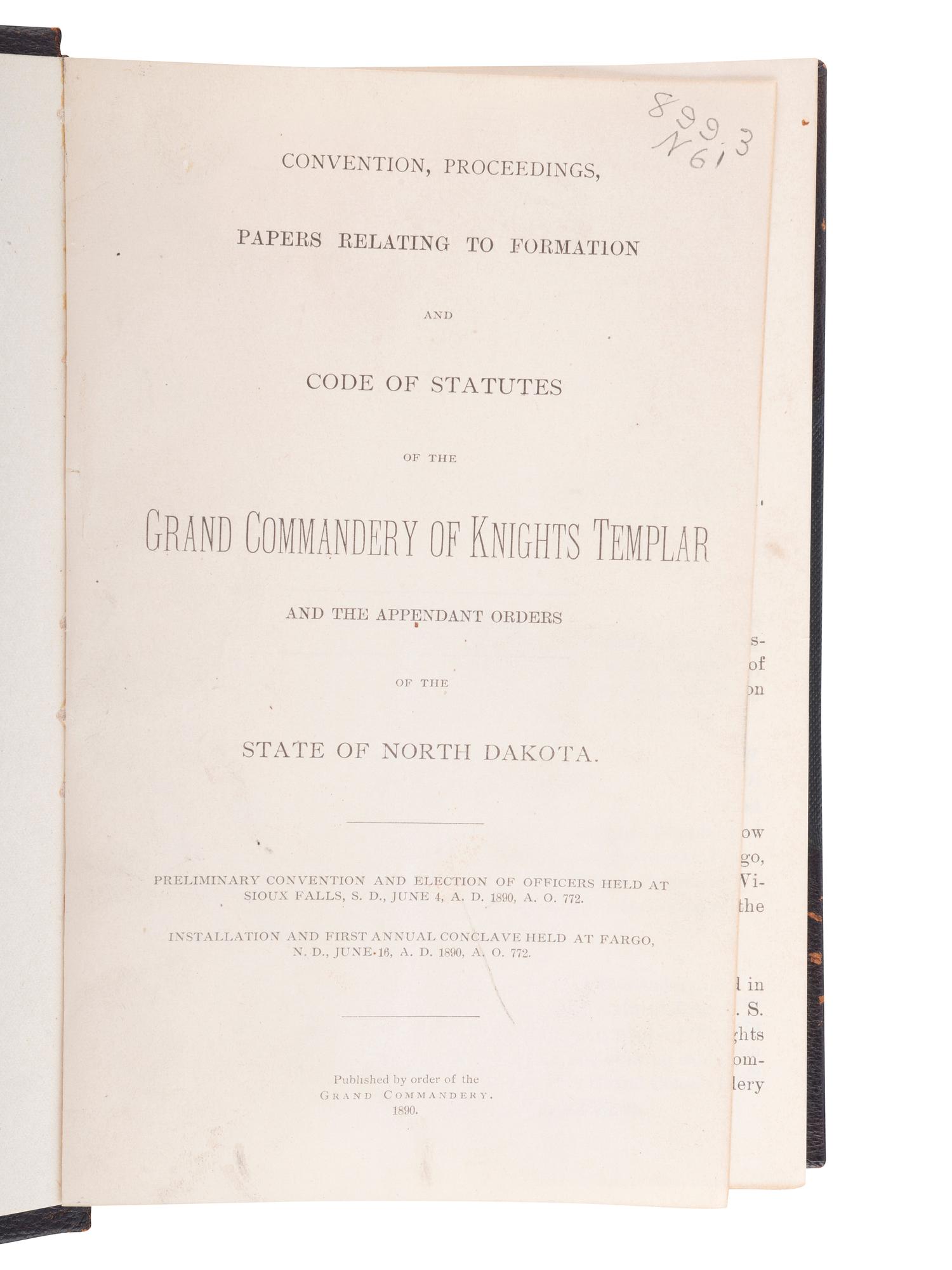[DAKOTAS - KNIGHTS TEMPLAR]. 8 volumes of proceedings of the Knights Templar and Masons.