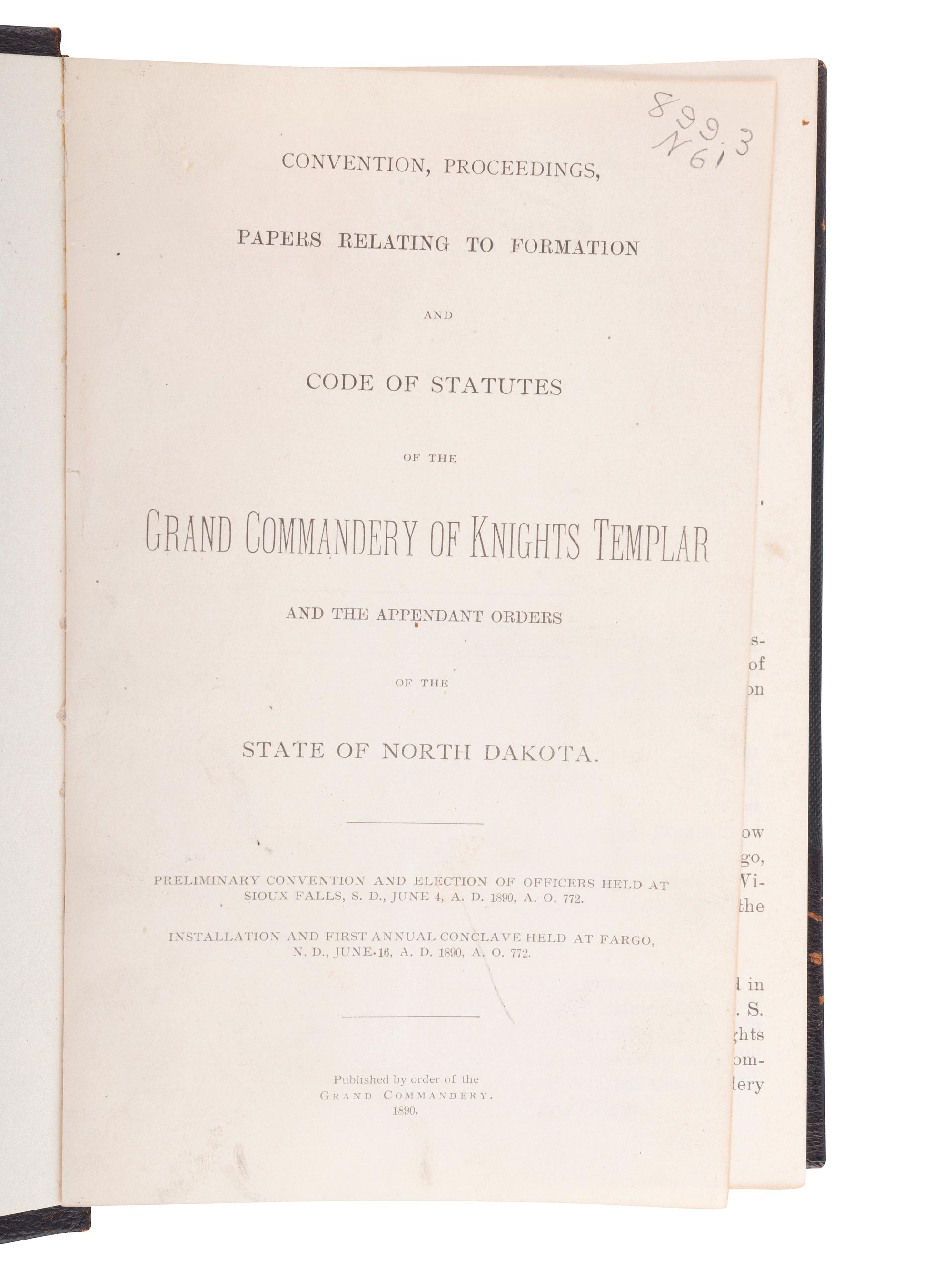 [DAKOTAS - KNIGHTS TEMPLAR]. 8 volumes of proceedings of the Knights Templar and Masons.