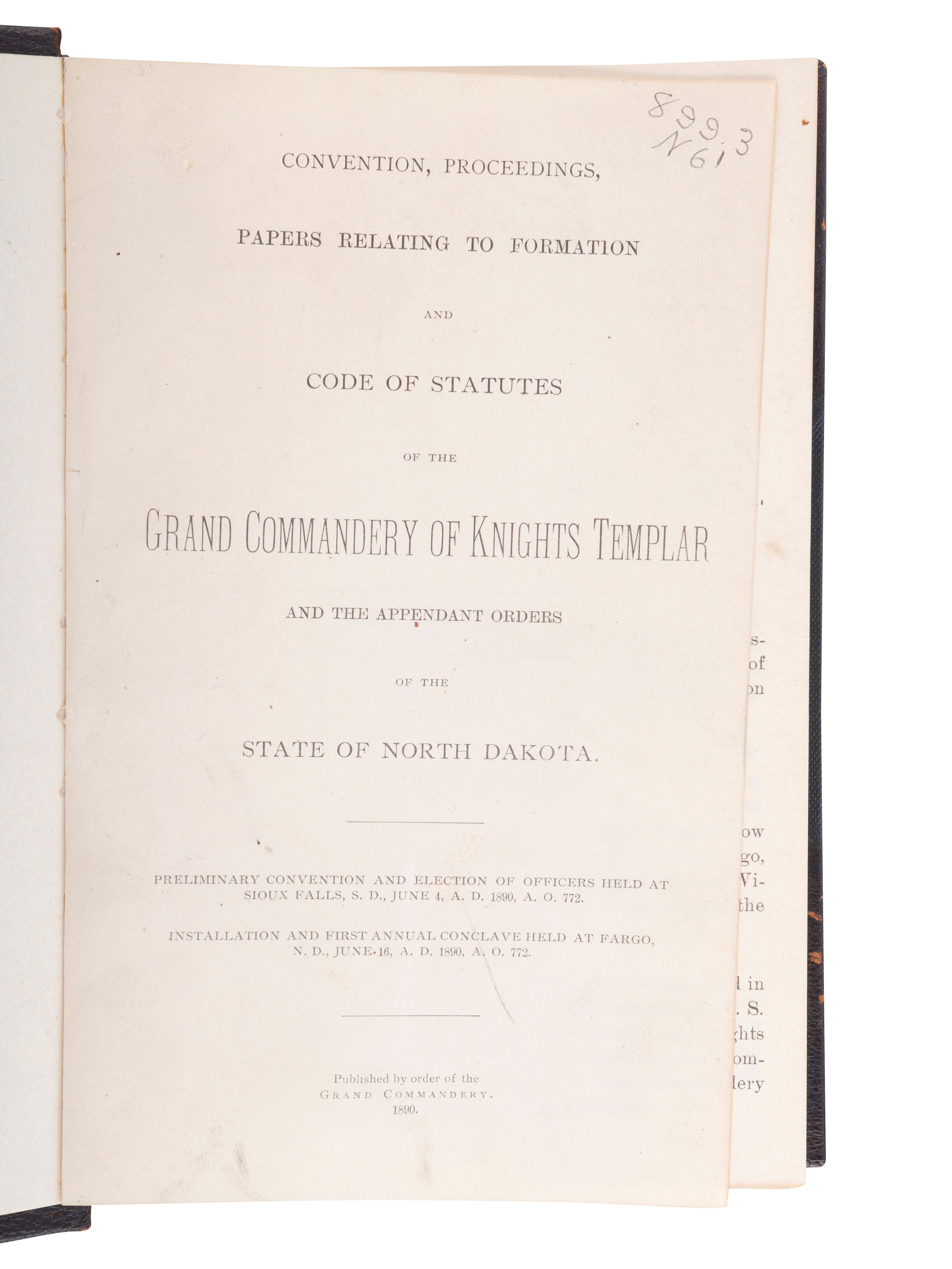 [DAKOTAS - KNIGHTS TEMPLAR]. 8 volumes of proceedings of the Knights Templar and Masons.