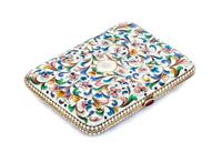 A Russian Enameled Silver Cigarette Case, Maker's mark AL, kokoshnik mark of Ivan Lebedkin, Moscow, early 20th century, the case with p