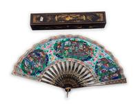 A Chinese Lacquered and Painted Fan