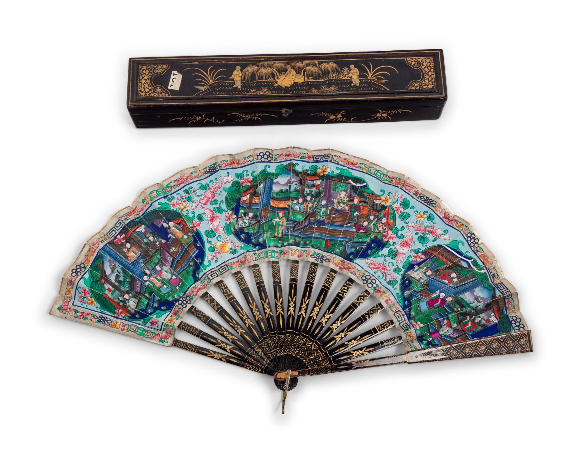 A Chinese Lacquered and Painted Fan