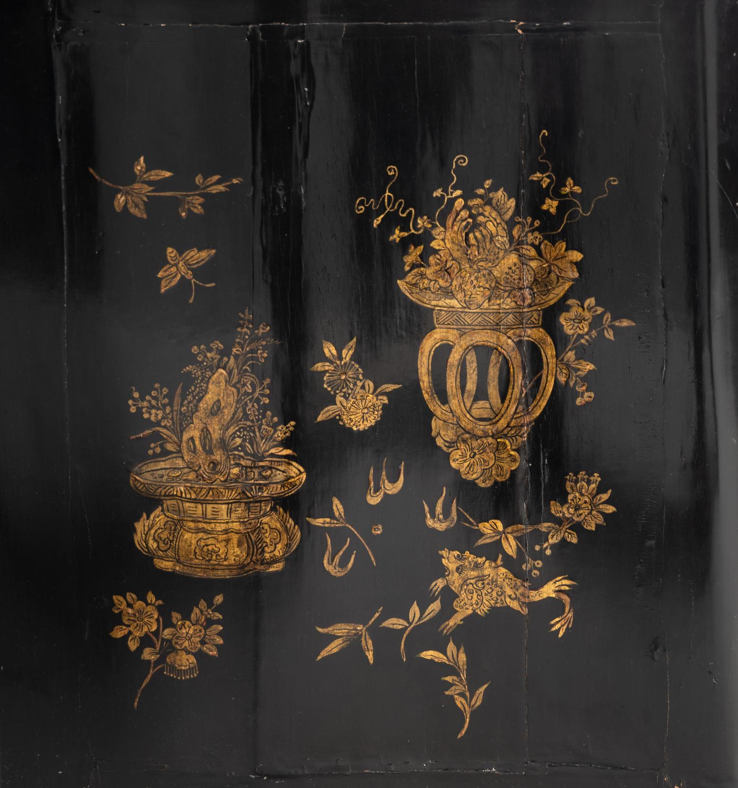 A Louis XV Gilt Bronze Mounted Lacquer Marble-Top Commode