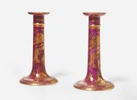 A Pair of Wedgwood Ruby Dragon Lustre Candlesticks, UK, circa 1915