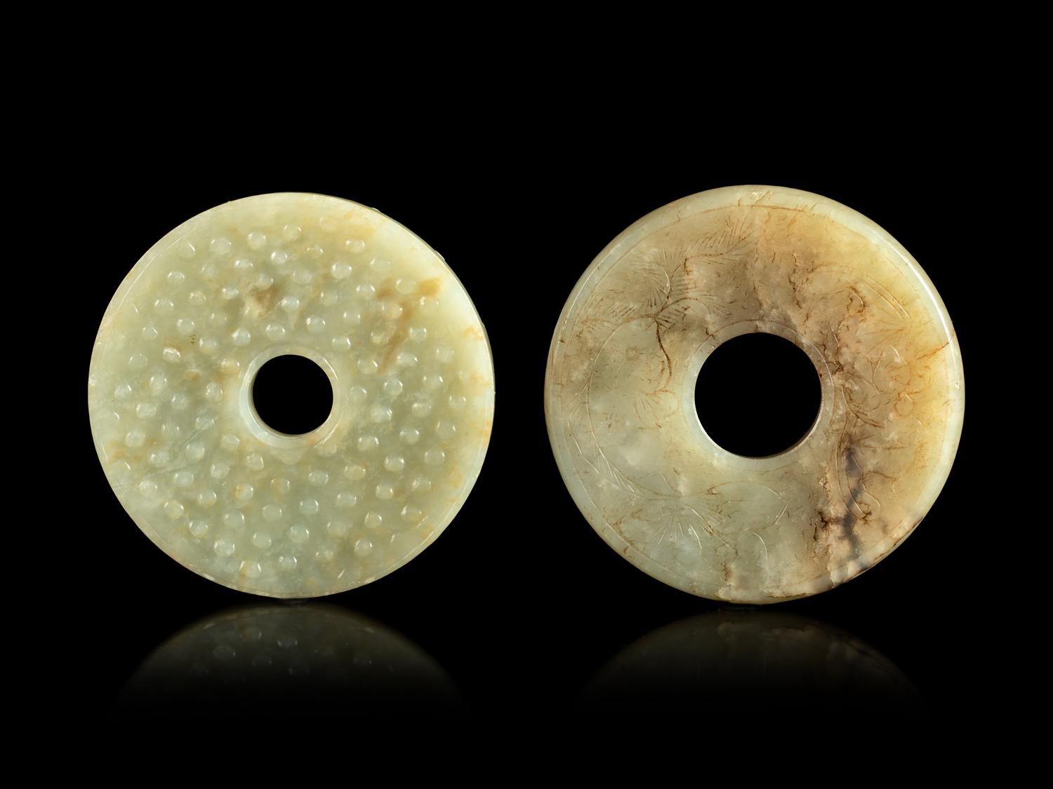 Two Celadon Jade Bi Disks