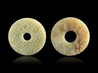 Two Celadon Jade Bi Disks