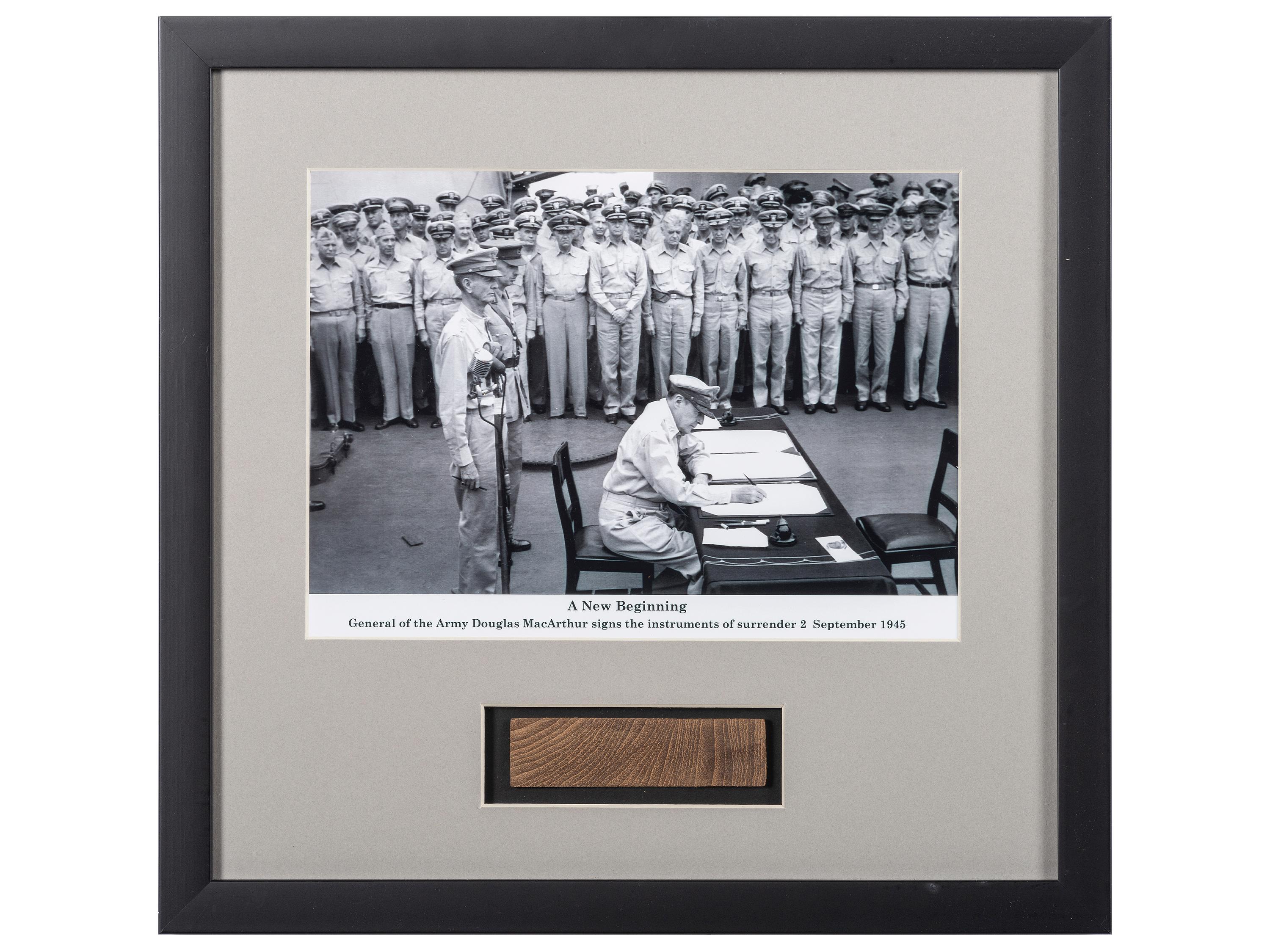 [WORLD WAR II]. A segment of the deck from the battleship USS Missouri, site of the official surrender of the Empire of Japan ending World War II.