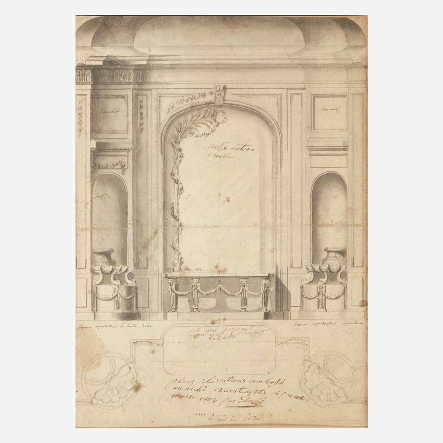 Attributed to Gilles-Paul Cauvet (French, 1731–1788) Deux Projets pour Dessus de Porte: 'La Comédie' and 'La Moisson;' together with a Companion
