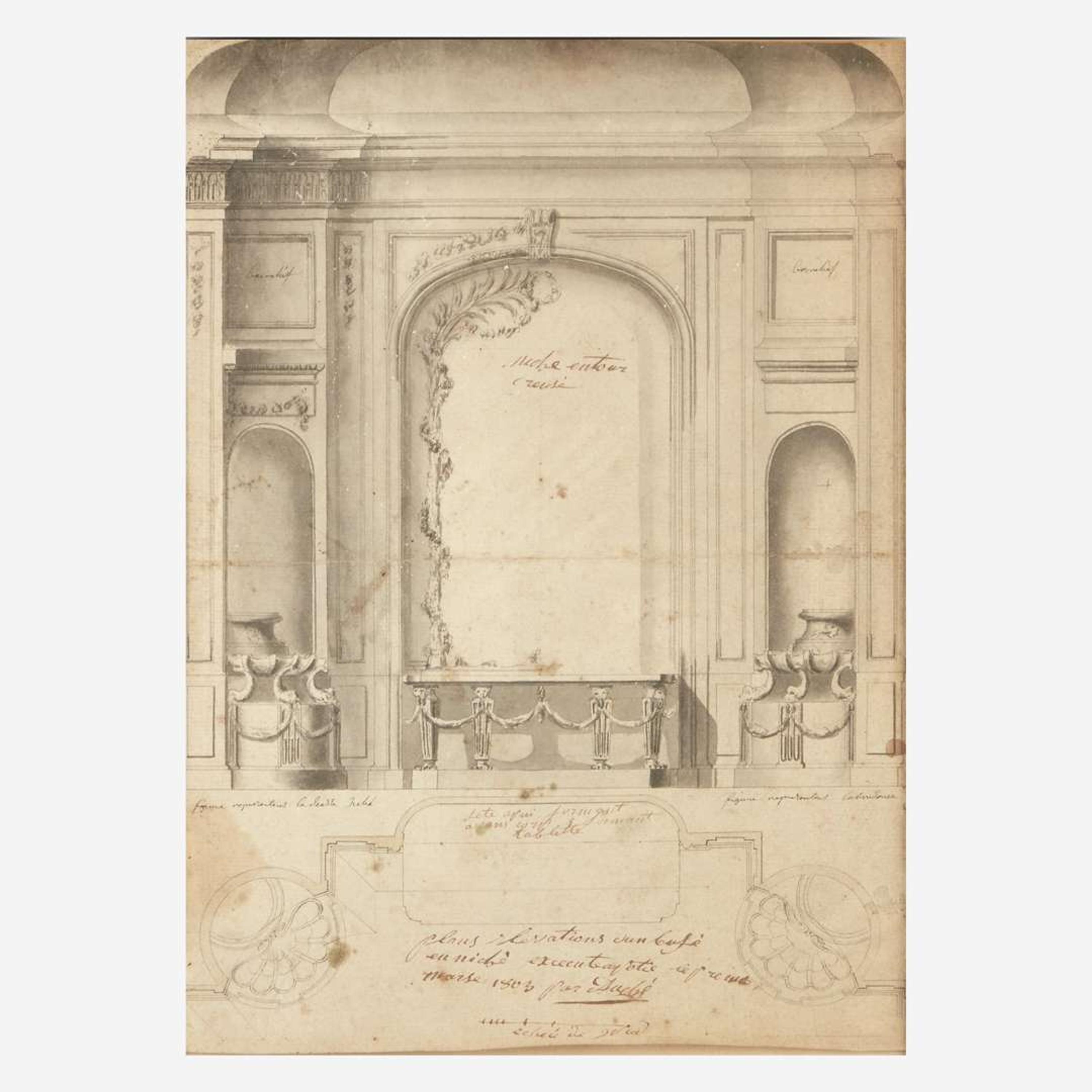 Attributed to Gilles-Paul Cauvet (French, 1731–1788) Deux Projets pour Dessus de Porte: 'La Comédie' and 'La Moisson;' together with a Companion