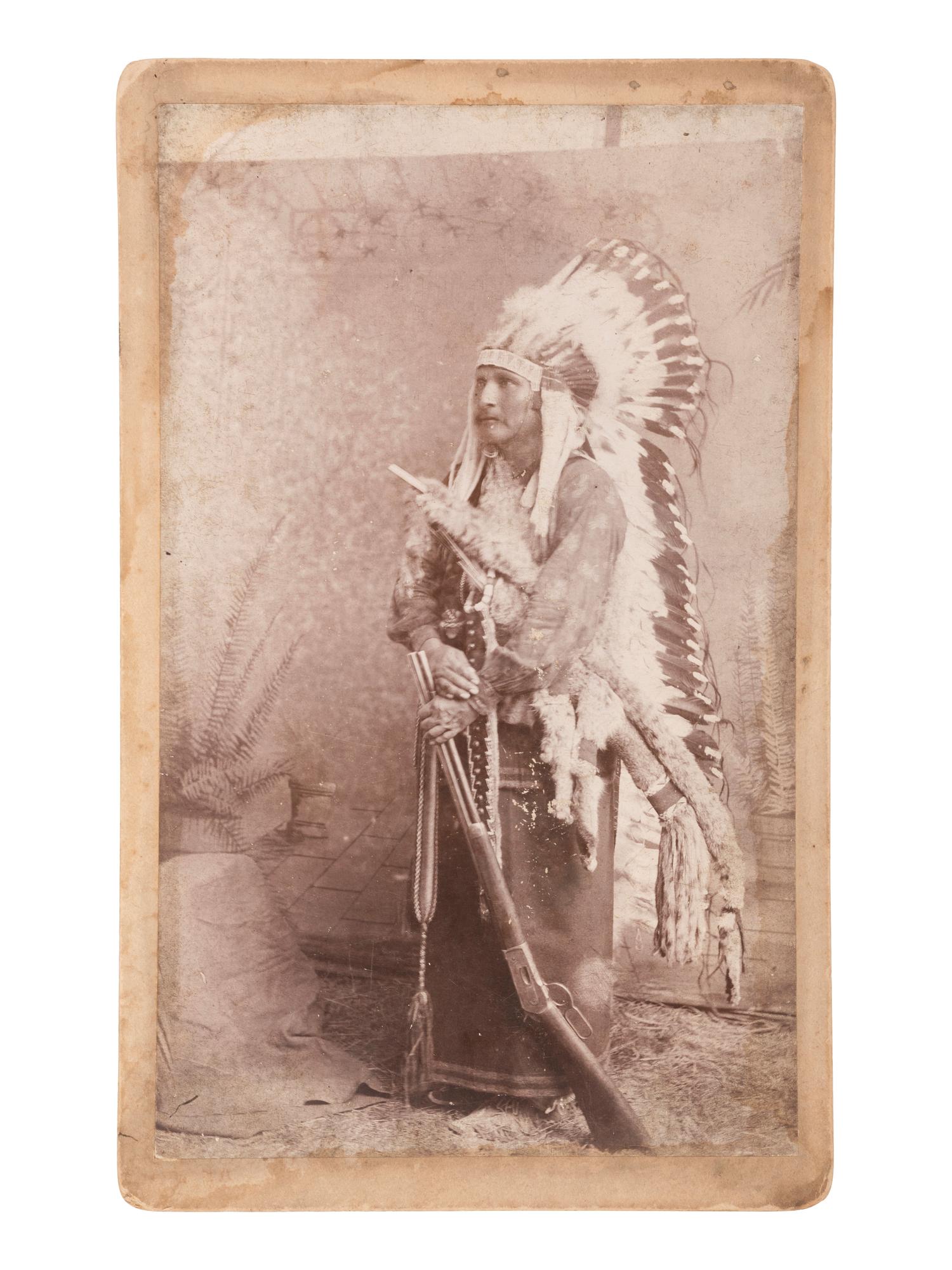 [NATIVE AMERICANS]. 2 photographs, incl. Kiowa Chief Lone Wolf and Chippewa Family.
