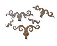 A Group of Five Moravian-Type Wrought Iron Ram's Horn Hinges, Pennsylvania, 18th Century